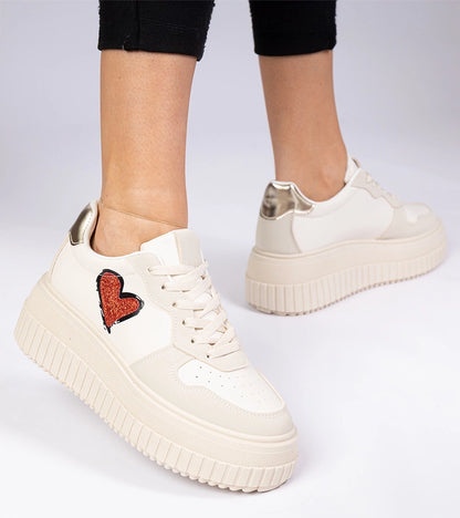 3-Béžové dámské tenisky s třpytivým srdíčkem Laira-3