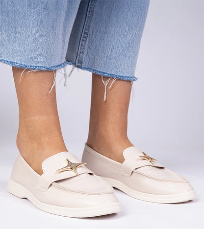 3-Béžové dámské mokasíny se zlatou ozdobou Senna-3