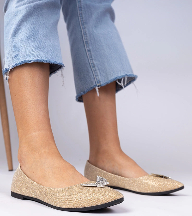 3-Zlaté dámské baleríny třpytivé s motýlkem Denny-3