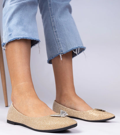 3-Zlaté dámské baleríny třpytivé s motýlkem Denny-3
