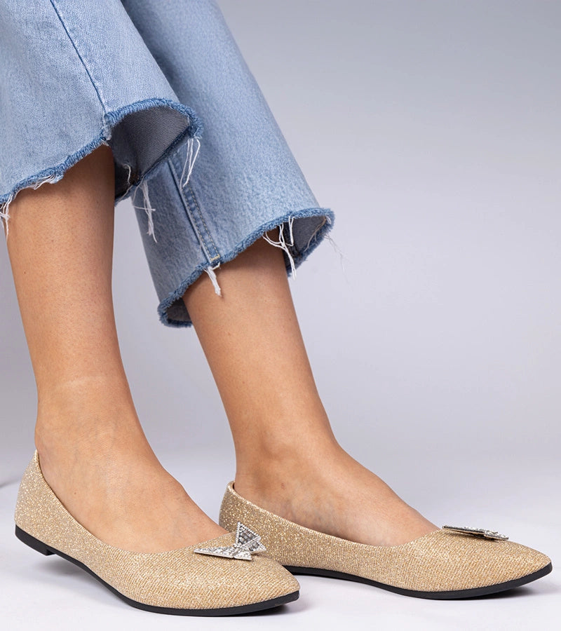 4-Zlaté dámské baleríny třpytivé s motýlkem Denny-4