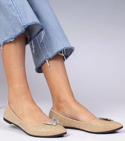 4-Zlaté dámské baleríny třpytivé s motýlkem Denny-4
