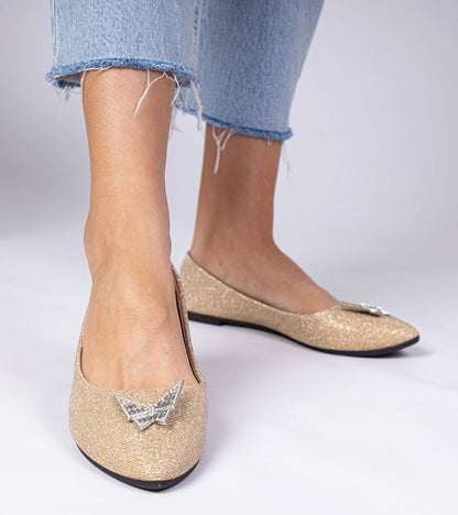 5-Zlaté dámské baleríny třpytivé s motýlkem Denny-5