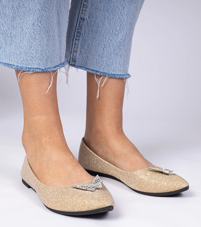 1-Zlaté dámské baleríny třpytivé s motýlkem Denny-1