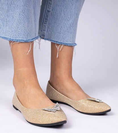 1-Zlaté dámské baleríny třpytivé s motýlkem Denny-1