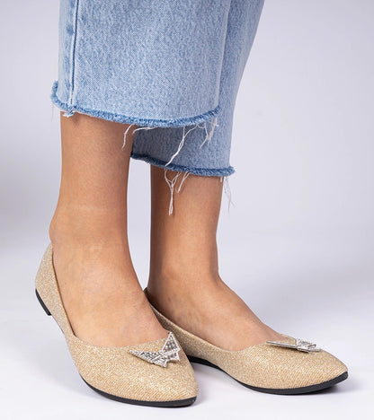 2-Zlaté dámské baleríny třpytivé s motýlkem Denny-2