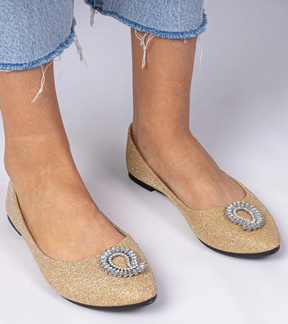 4-Zlaté dámské baleríny třpytivé s kamínky Ellada-4
