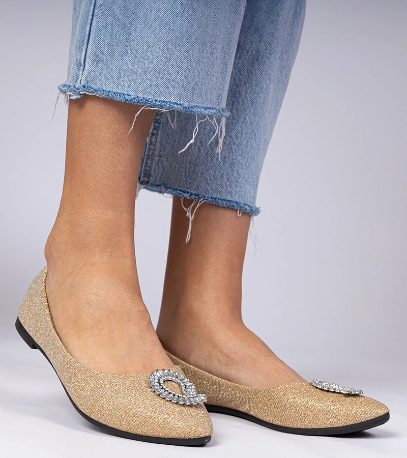 5-Zlaté dámské baleríny třpytivé s kamínky Ellada-5