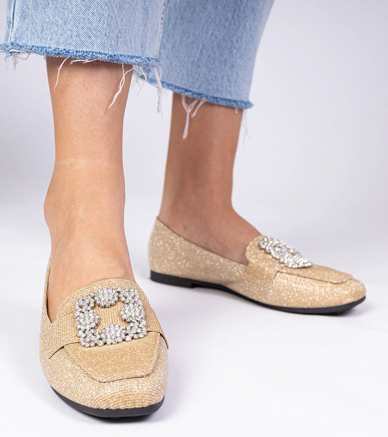 3-Zlaté třpytivé mokasíny s kamínky Sawelia-3