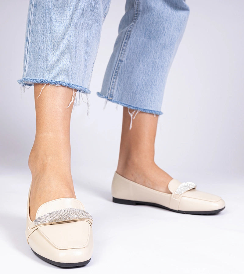 2-Béžové dámské mokasíny s kamínky Kaletta-2