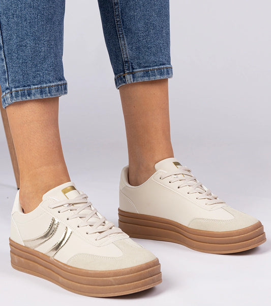 1-Béžové dámské tenisky s zlatým doplňkem Melly-1