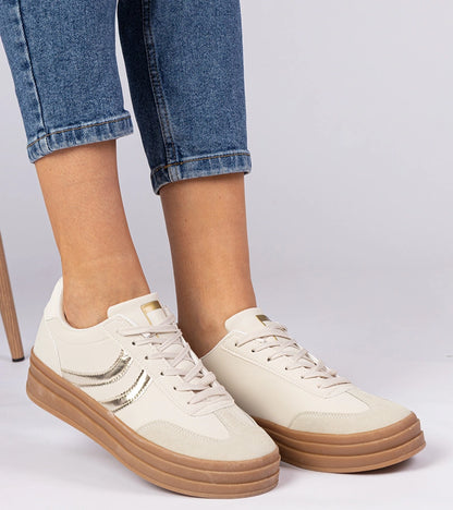 2-Béžové dámské tenisky s zlatým doplňkem Melly-2