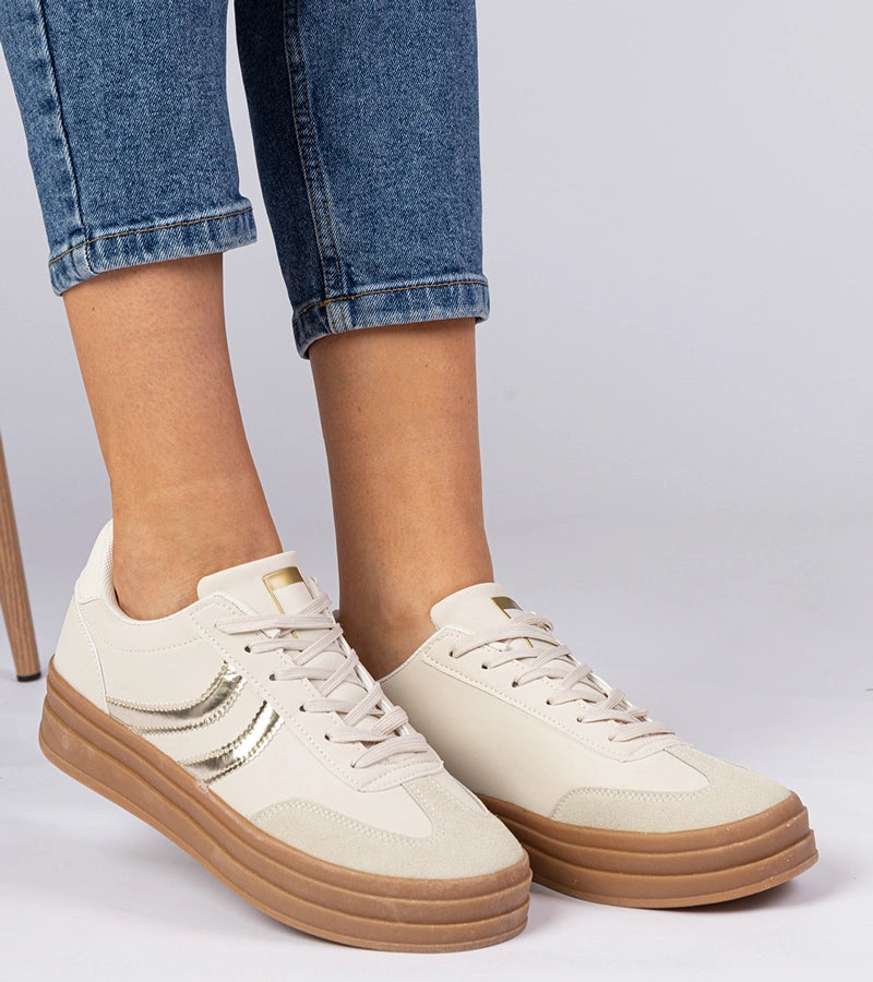 4-Béžové dámské tenisky s zlatým doplňkem Melly-4