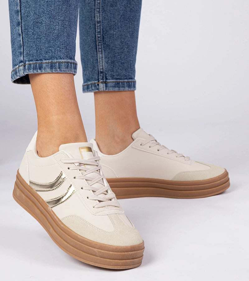 3-Béžové dámské tenisky s zlatým doplňkem Melly-3