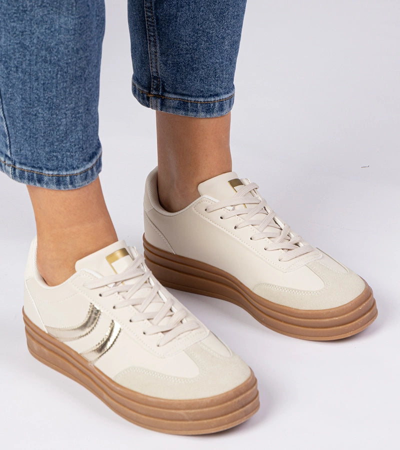 5-Béžové dámské tenisky s zlatým doplňkem Melly-5