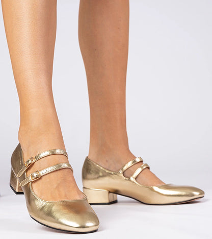 2-Zlaté dámské lodičky na podpatku s přezkami Demara-2