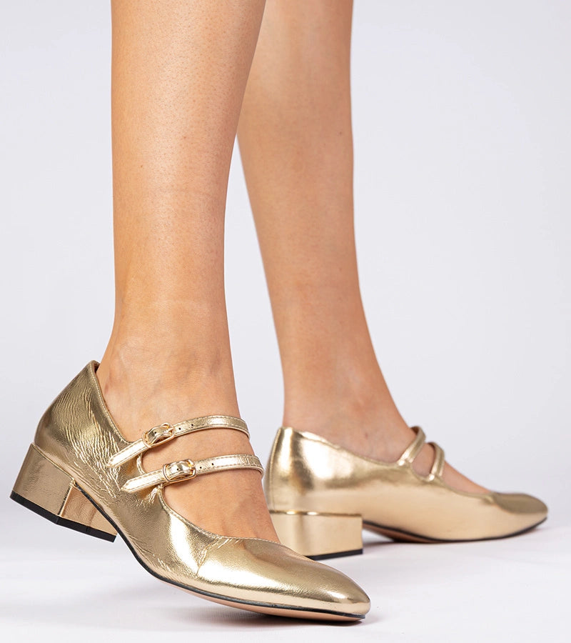 3-Zlaté dámské lodičky na podpatku s přezkami Demara-3