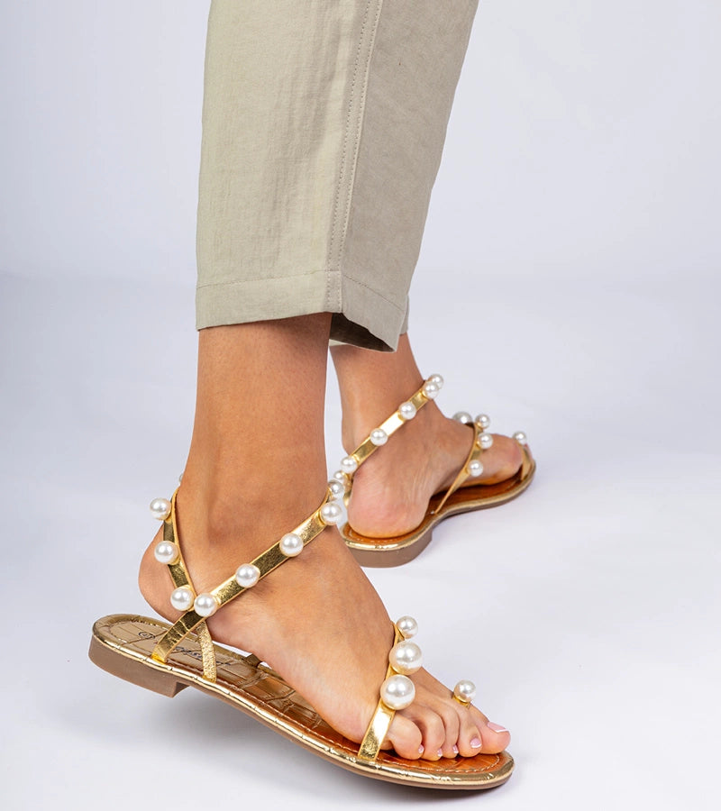 3-Zlaté dámské sandály zdobené perličkami Sarino-3