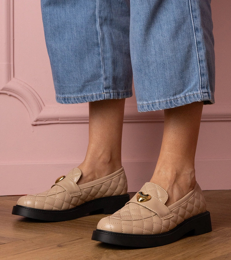 2-Béžové prošívané mokasíny zdobené srdíčkem Dorado-2