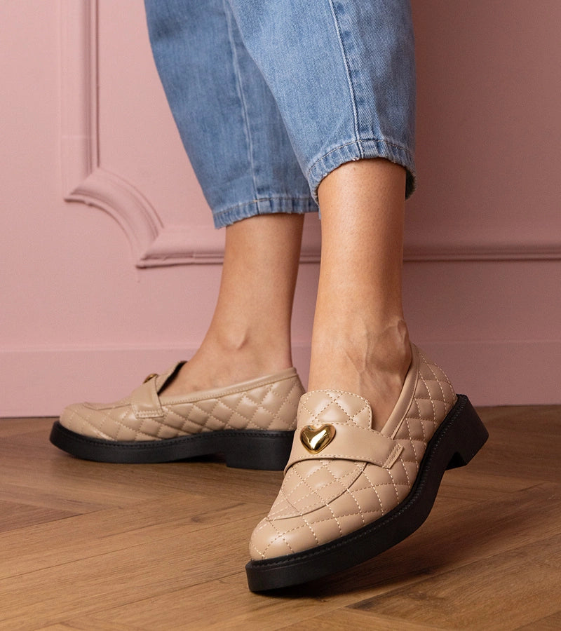 3-Béžové prošívané mokasíny zdobené srdíčkem Dorado-3