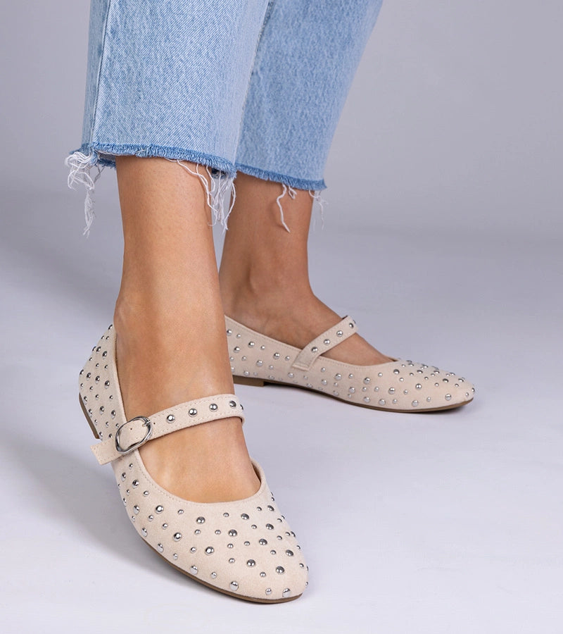 2-Béžové baleríny s cvoky a přezkou Salos-2