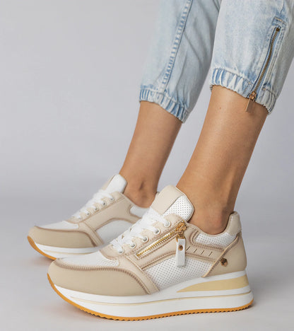 1-Béžové sportovní tenisky zdobené zipem Syvilla-1