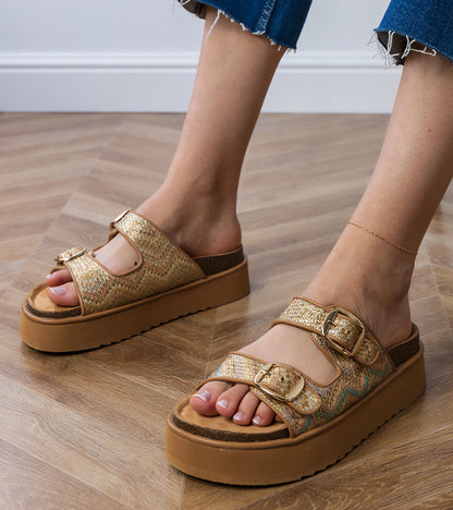 1-Zlaté pantofle s přezkami na páscích Orinos-1