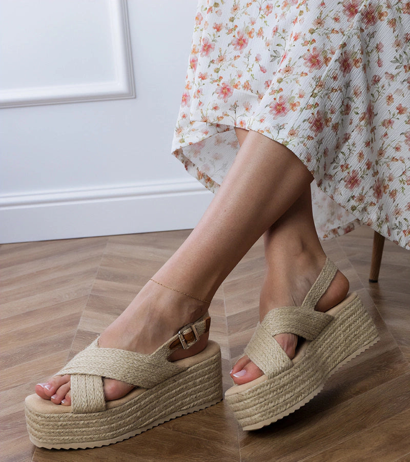 3-Béžové sandály espadrilky na platformě s pásky Olisa-3