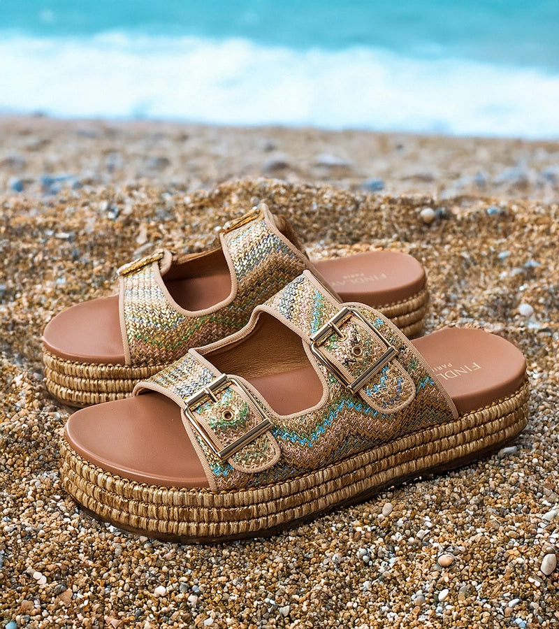 2-Zlaté pantofle s přezkami na páscích Rider-2