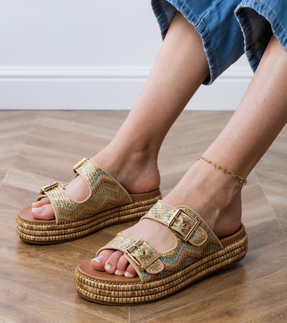 3-Zlaté pantofle s přezkami na páscích Rider-3