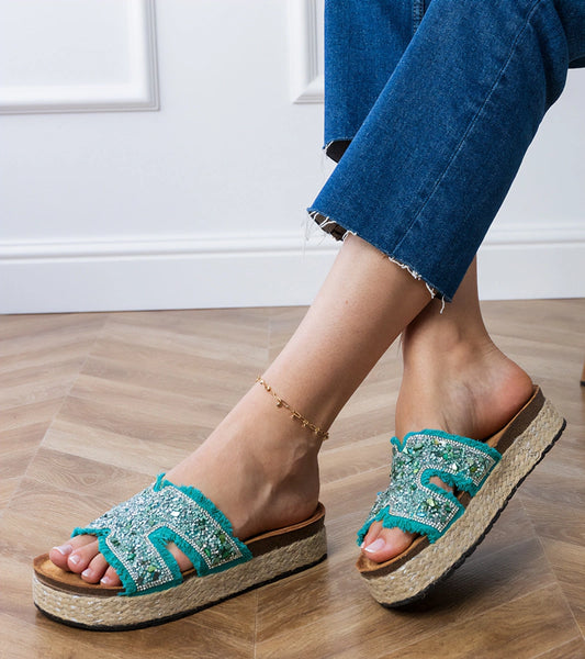1-Zelené espadrilky s kamínky a kameny Najros-1