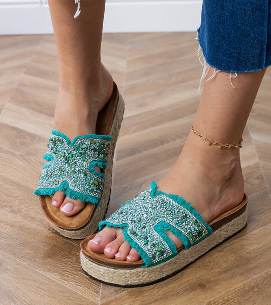 2-Zelené espadrilky s kamínky a kameny Najros-2