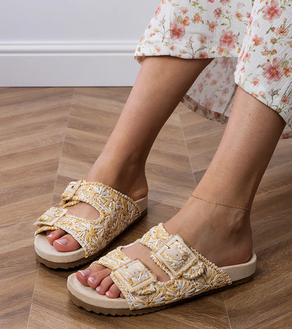 4-Béžové háčkované pantofle s přezkami na páscích Firada-4