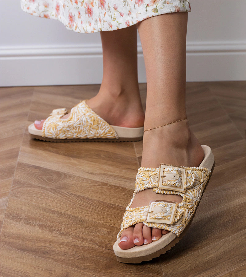 2-Béžové háčkované pantofle s přezkami na páscích Firada-2