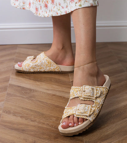 2-Béžové háčkované pantofle s přezkami na páscích Firada-2