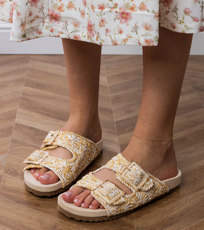 5-Béžové háčkované pantofle s přezkami na páscích Firada-5