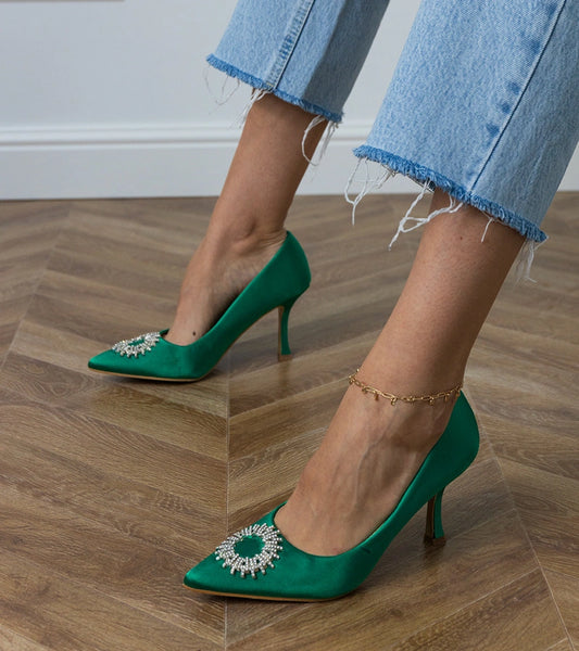 1-Zelené saténové lodičky s kamínky Bellira-1