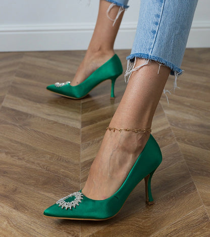 2-Zelené saténové lodičky s kamínky Bellira-2