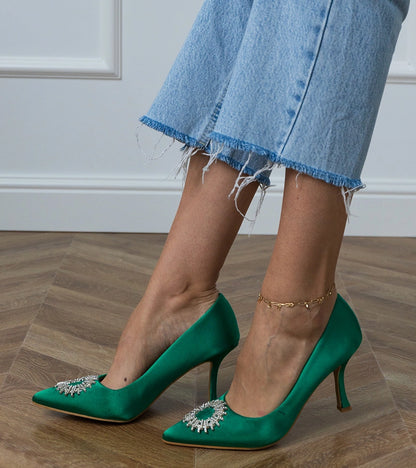 3-Zelené saténové lodičky s kamínky Bellira-3