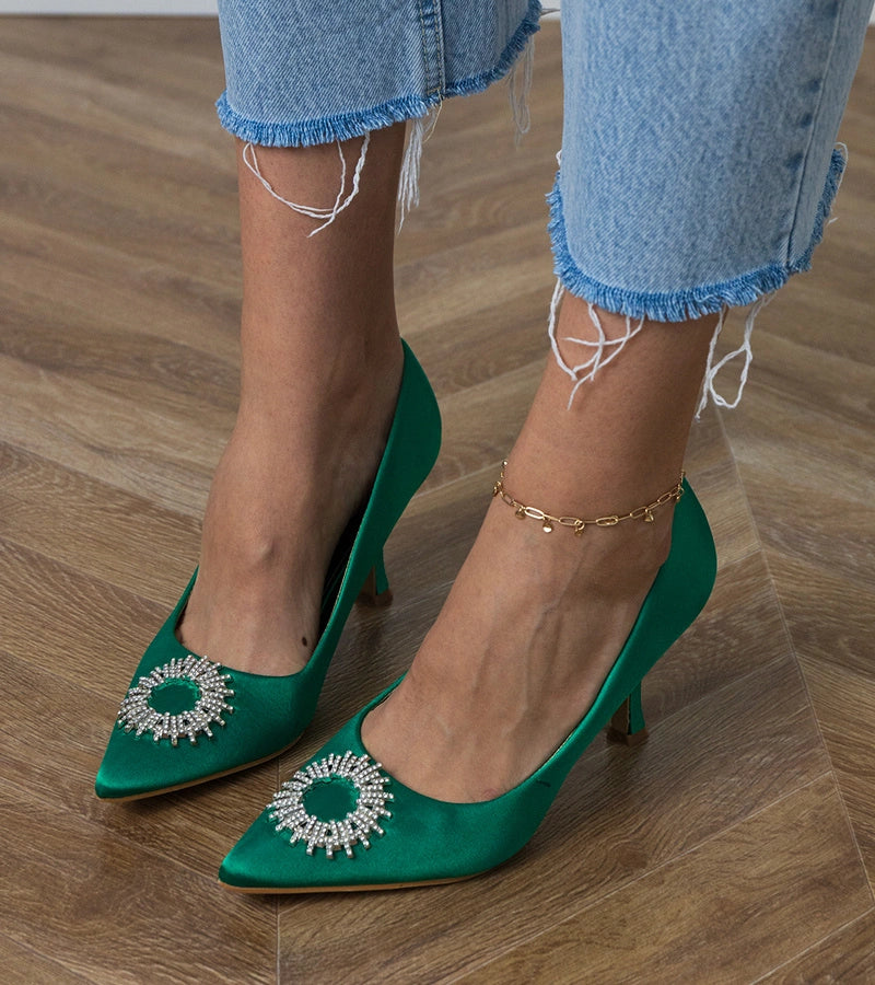 5-Zelené saténové lodičky s kamínky Bellira-5