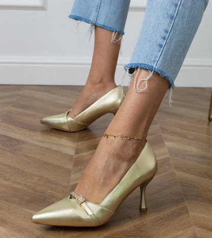 1-Zlaté dámské klasické lodičky s kamínky Klessa-1