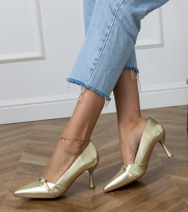 2-Zlaté dámské klasické lodičky s kamínky Klessa-2