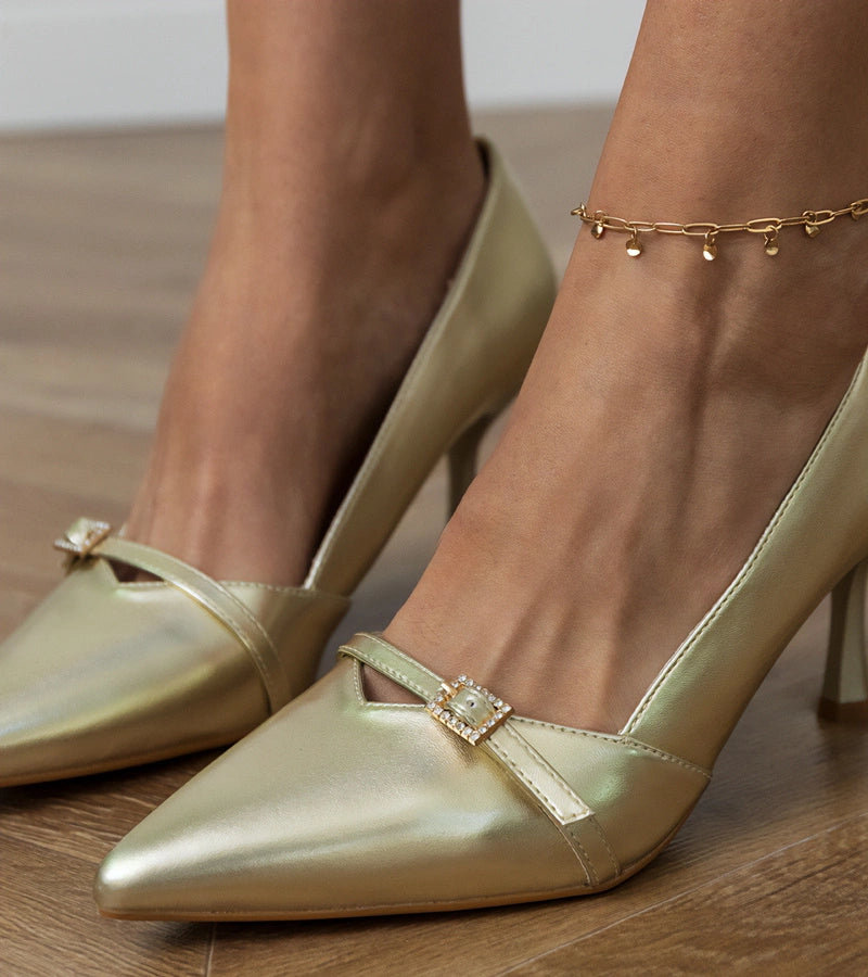 3-Zlaté dámské klasické lodičky s kamínky Klessa-3