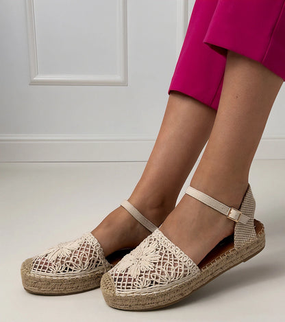 3-Béžové sandály espadrilky ažurové Santos-3