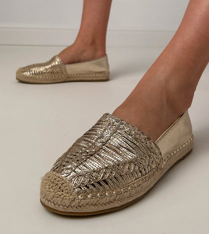 3-Zlaté espadrilky ažurové na platformě Zelvira-3