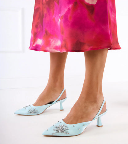 1-Zelené lodičky s kamínky a otevřenou patou Lessor-1