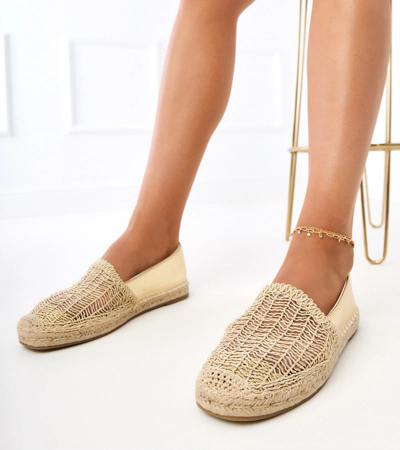 1-Zlaté krajkové espadrilky na platformě Plevis-1