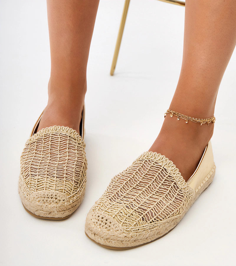 3-Zlaté krajkové espadrilky na platformě Plevis-3