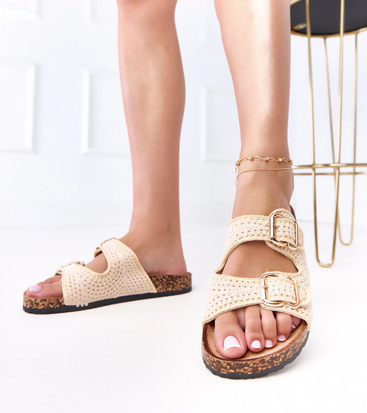 2-Béžové háčkované pantofle na korkové podrážce Lavreta-2