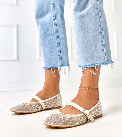 5-Béžové síťované baleríny s krystaly Elasida-5